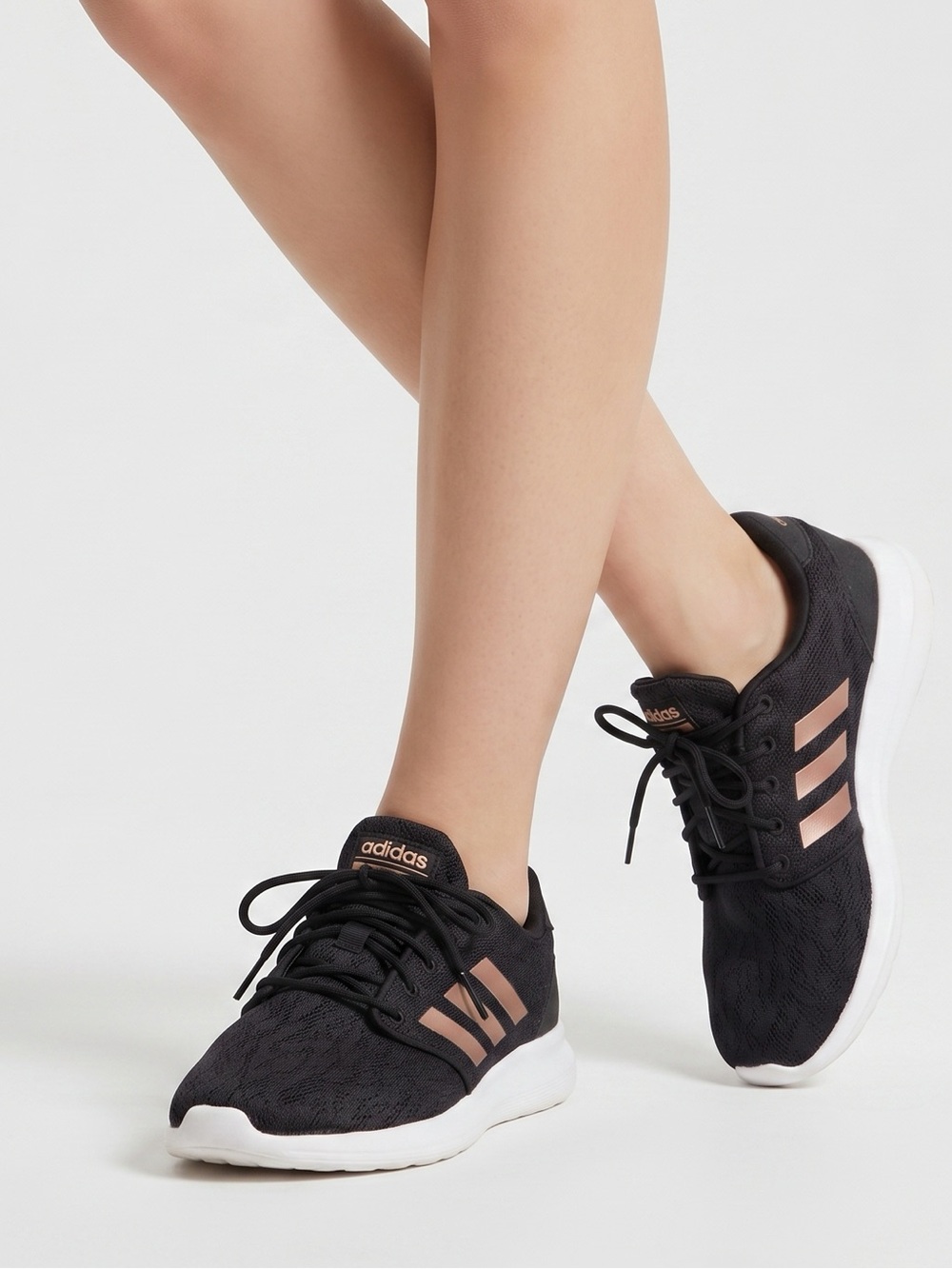 adidas Women's Black Sneakers with Rose Metallic Stripes